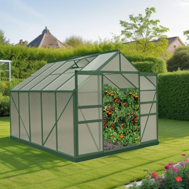 Serra da giardino in alluminio 244x305 cm – 7,44 m² – policarbonato 4 mm e base inclusa – verde – SR3024 Foresta