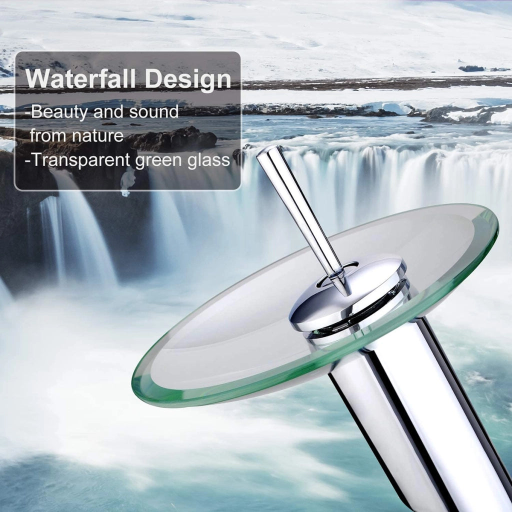 MISCELATORE RUBINETTO VASCA LAVABO MONOCOMANDO A CASCATA CROMATO  VETRO 812-11