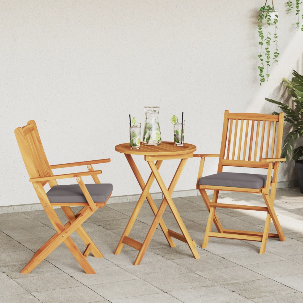 Sedia da giardino pieghevole  con cuscino grigio 2 pezzi in legno massello di acacia