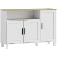 Credenza Cucina con Ante Ammortizzate, 2 Armadietti e Vano Aperto in Legno, 110x33x75 cm, Bianco