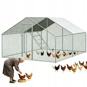 Recinto per Polli in Metallo 3×4×2 m con Telo PE Impermeabile; Porta con Serratura e Ampia Area Esterna per Animali