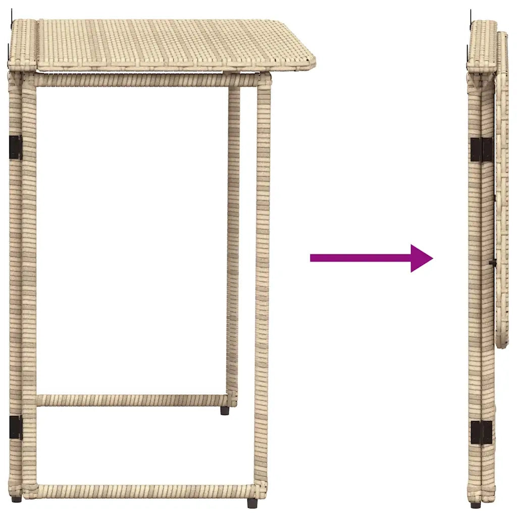 Tavolino da Giardino-Tavolo da Esterno-Tavolino da Patio Pieghevole Beige 90x51x75 cm in Polyrattan