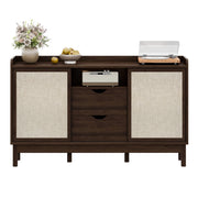 Credenza con Ante Scorrevoli; 2 Cassetti e Ripiani Regolabili; Naturale; 150 x 39.5 x 80 cm