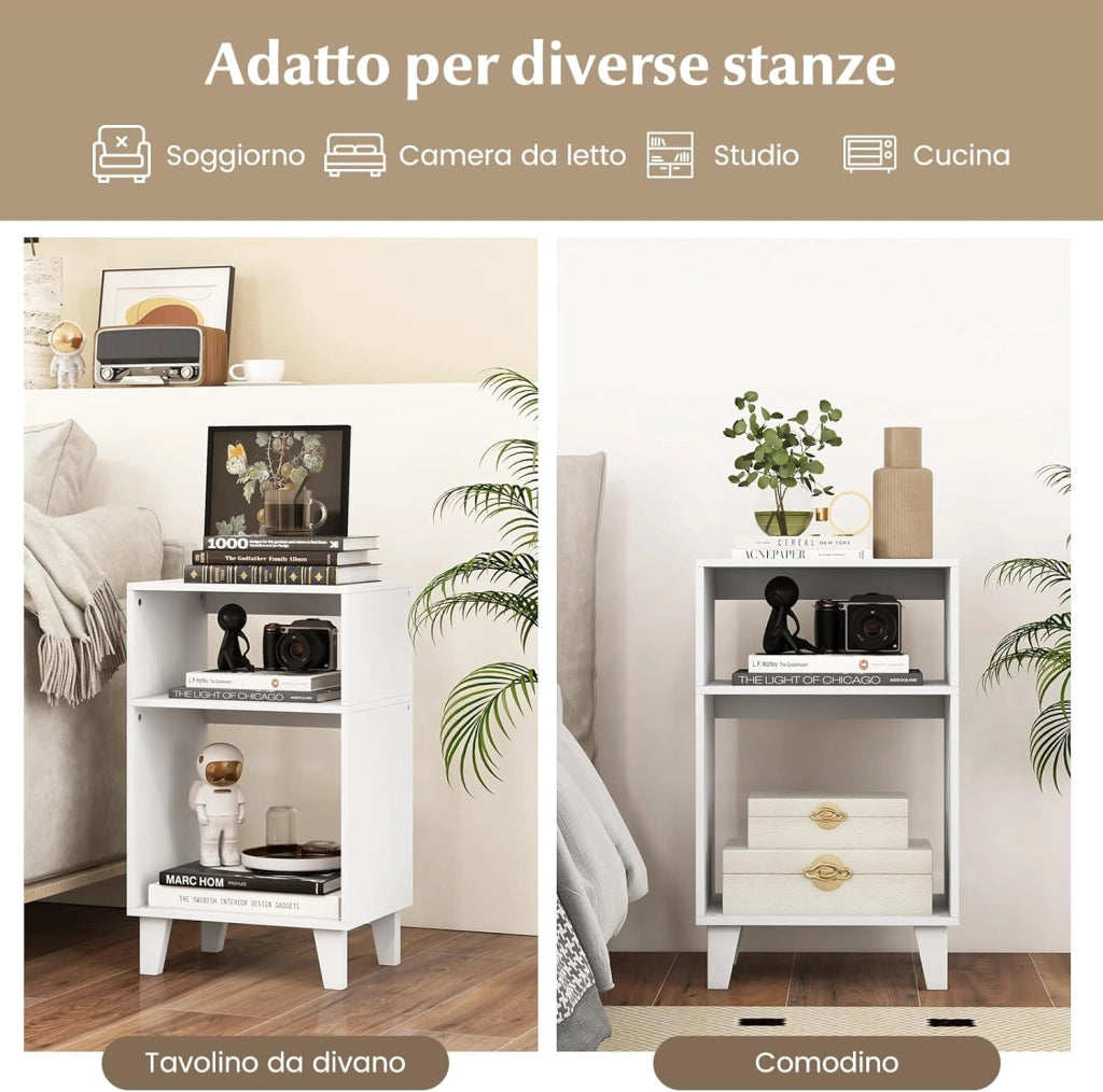 Tavolino a 3 Livelli, Tavolino Moderno con Ripiani, Gambe e Struttura Stabile, Tavolino da Divano Multiuso per Camera da Letto, Soggiorno e Ufficio, 39,5 x 29,5 x 65 cm, Bianco