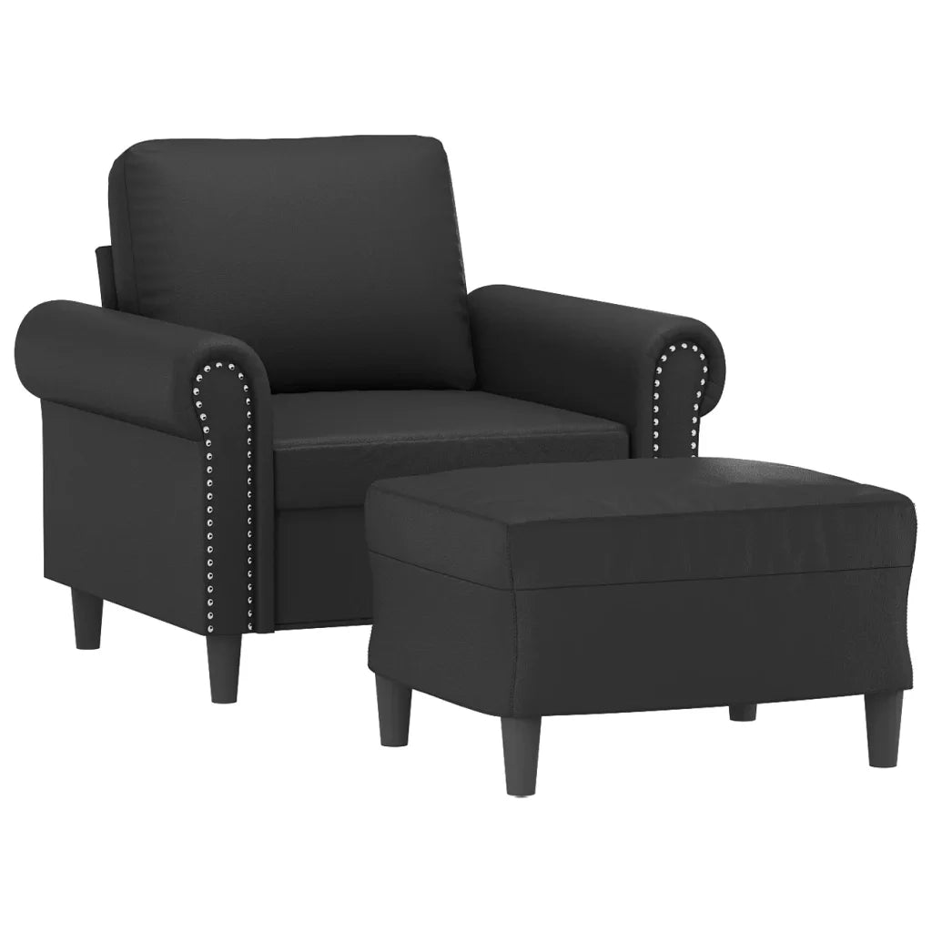 Poltrona con Poggiapiedi Nero 60 cm in Similpelle 3201200
