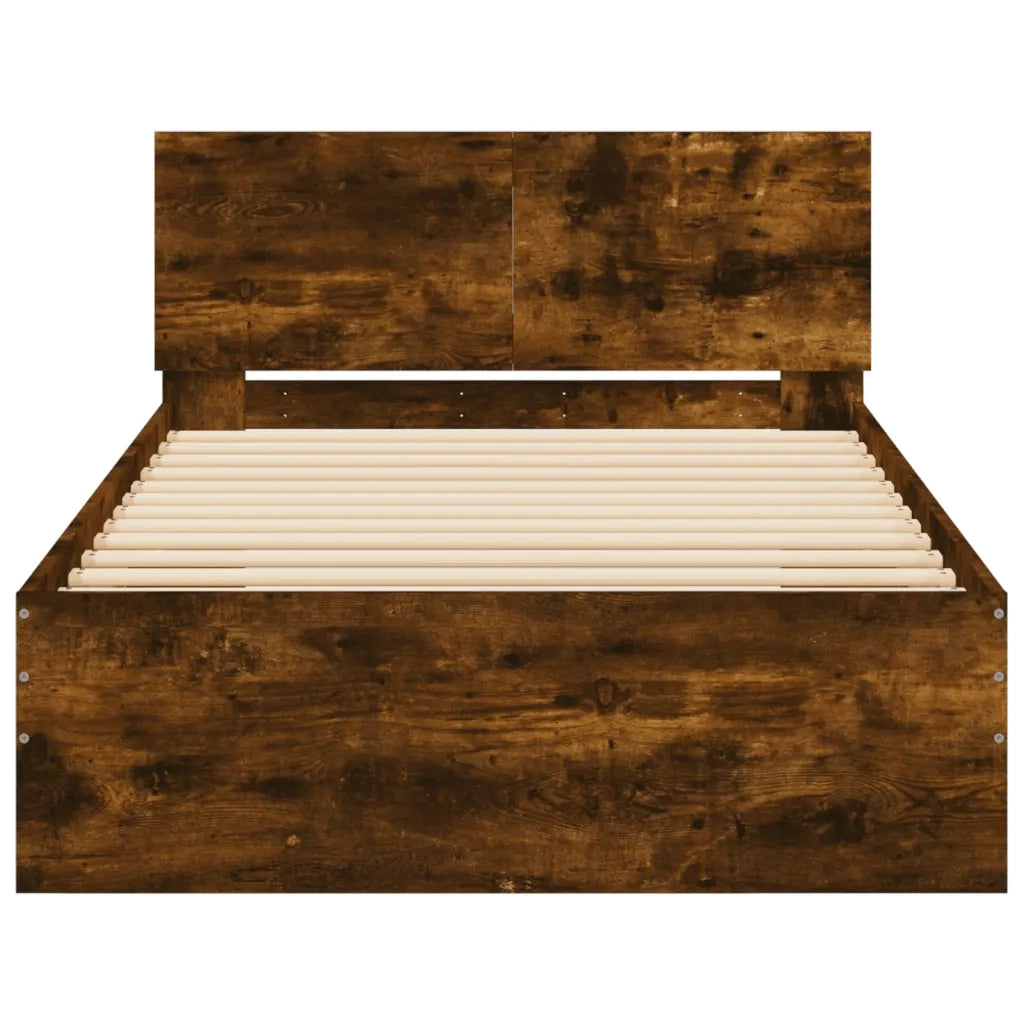 Letto singolo | Letto per adulti | Giroletto con Testiera Rovere Fumo 100x200 cm Legno Multistrato