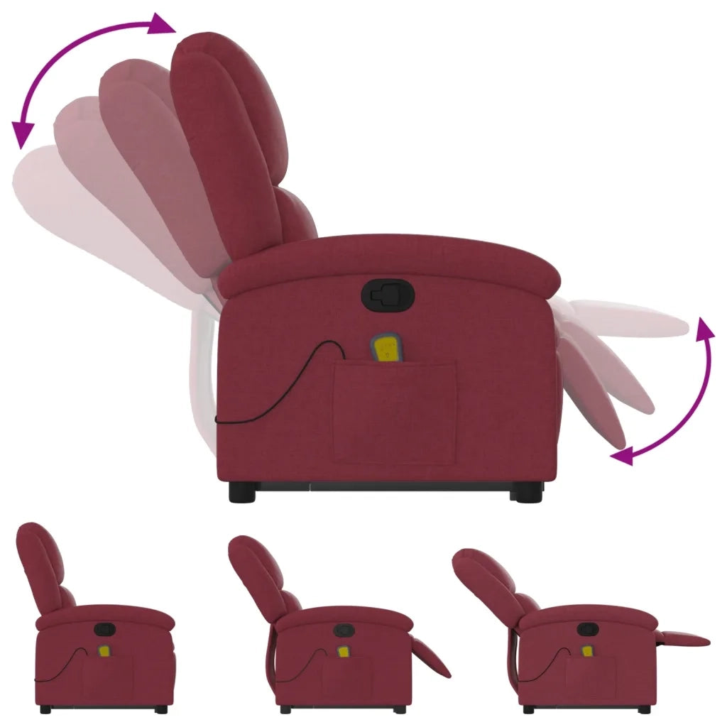 Poltrona Alzapersona Massaggio Reclinabile Rosso Vino Tessuto 3204179