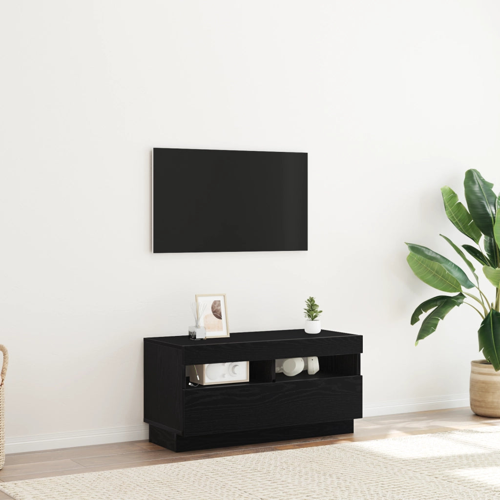 Mobile TV  con luci LED Nero Rovere 80x35x40 cm in legno ingegnerizzato