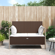 Panca da Giardino a 2 Posti-Sgabello-Panca da esterno con Cuscini in Polyrattan Marrone