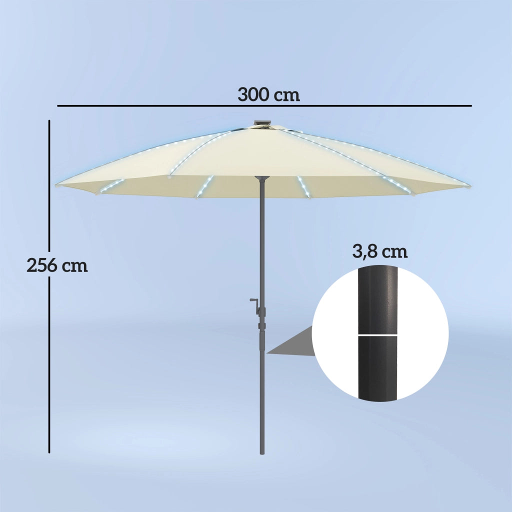 Ombrellone da Giardino con Luci LED e Manovella ¨C Zephmum ¨C Crema ?300x256 cm