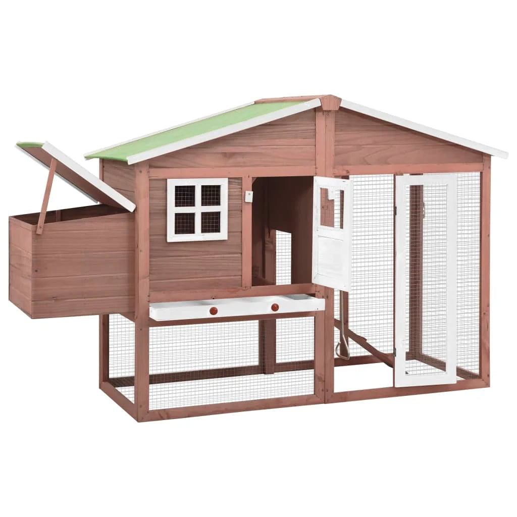 Pollaio con nido 191 x 67 x 117 cm in legno massello di abete moka e bianco 02_0001674