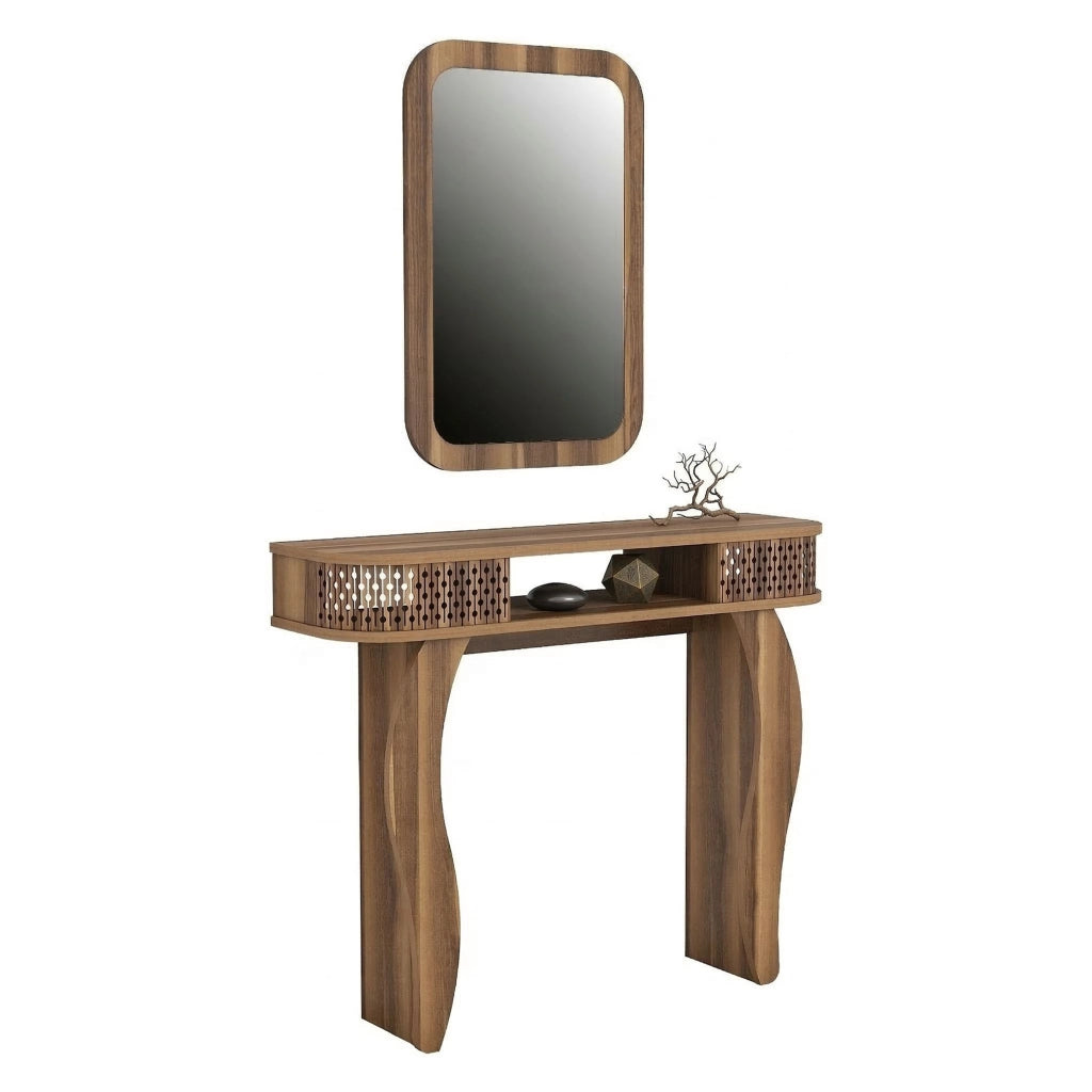 Gazzuolo, Mobile da Ingresso Specchio Incluso, 105x30x85h cm Marrone Noce