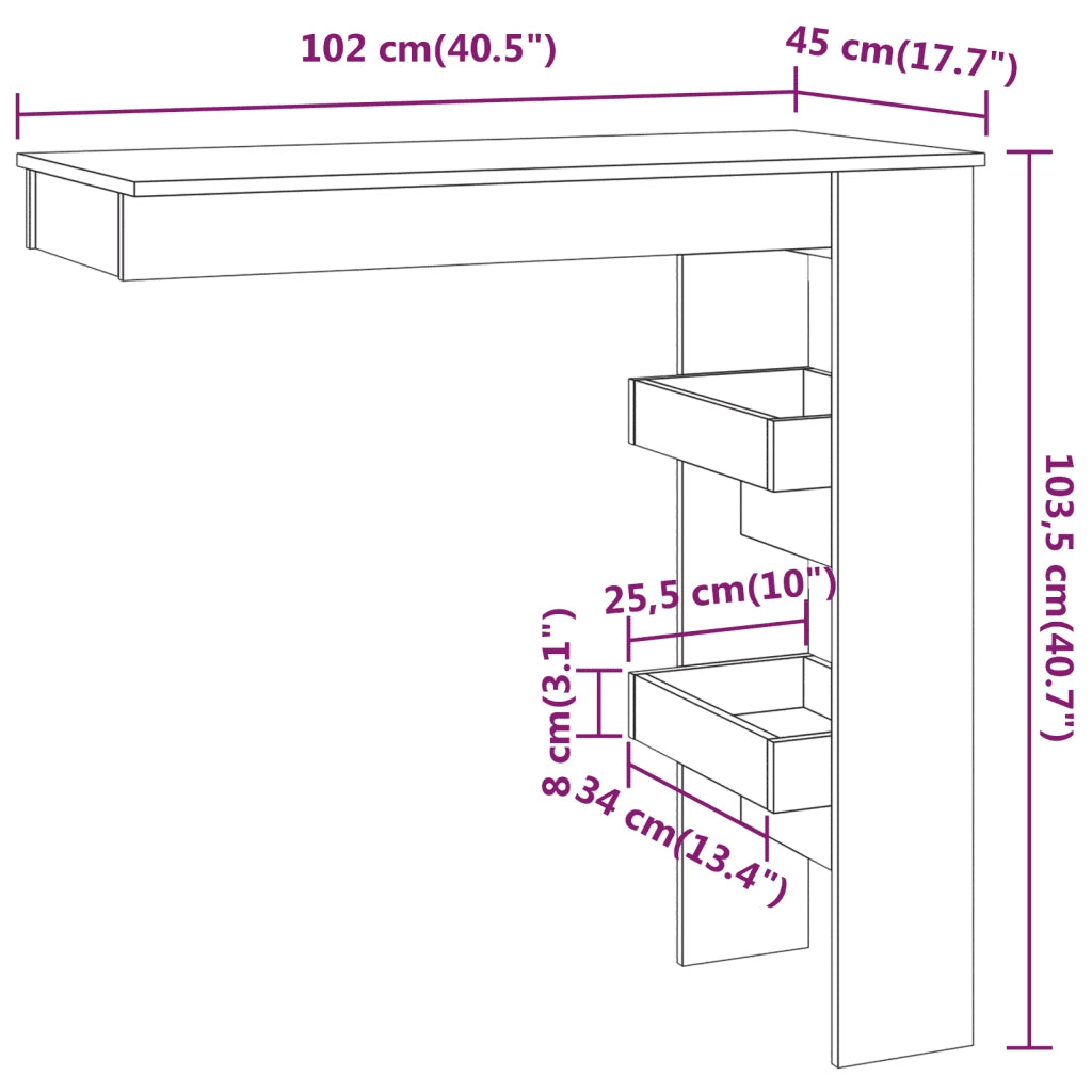Bancone da Muro Rovere Fumo 102x45x103,5 cm Legno Multistrato 817222