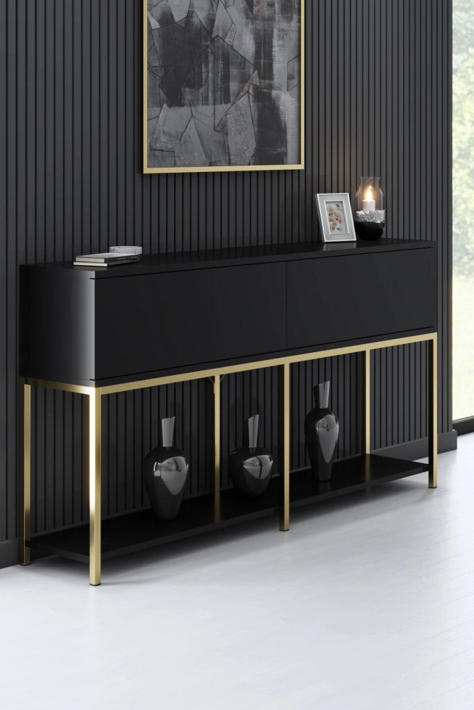 Tavolo consolle in legno "Lord" - 150 x 30 x 80 cm - Nero e oro