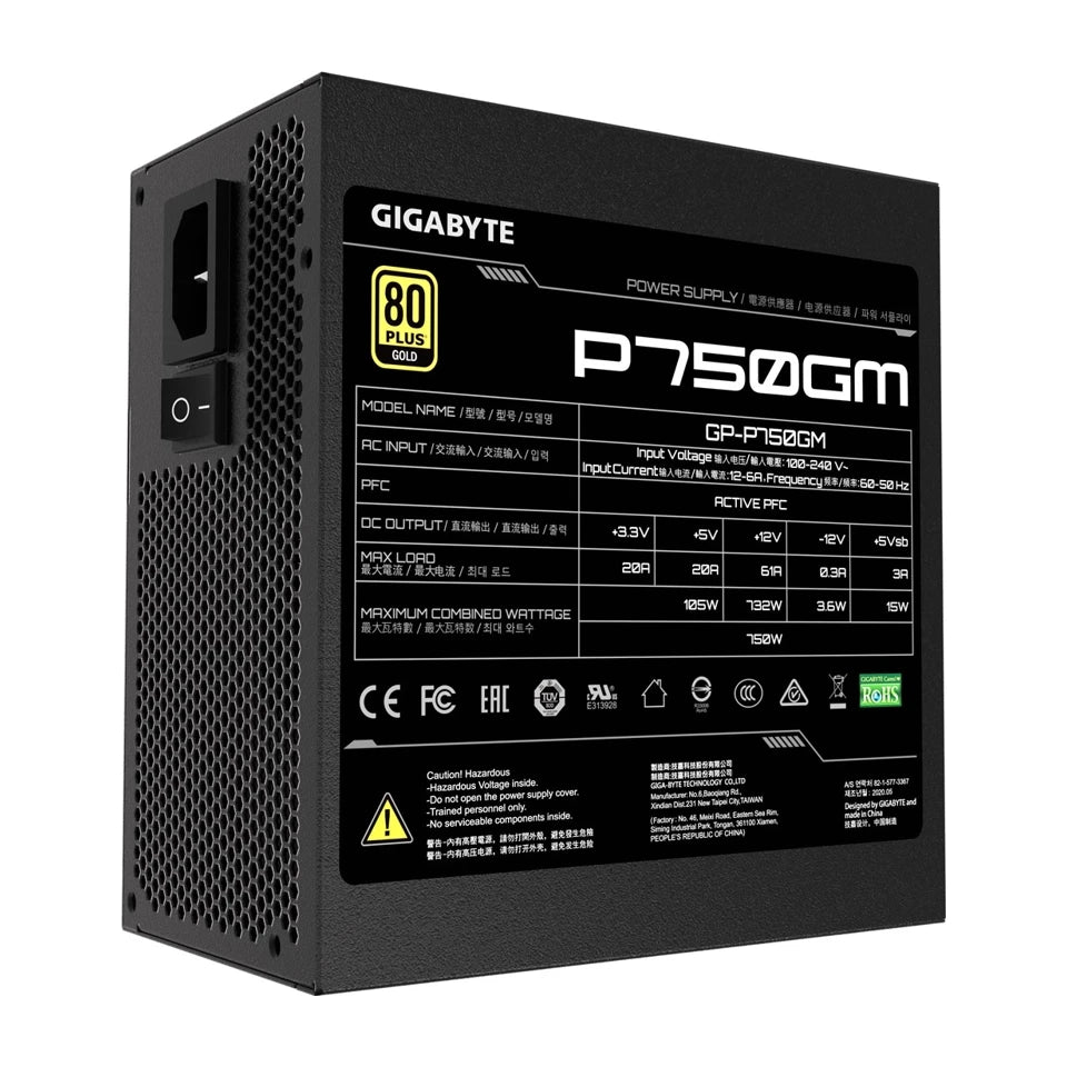 Alimentatore Gigabyte P750GM 750 W 20+4 pin ATX ATX Nero