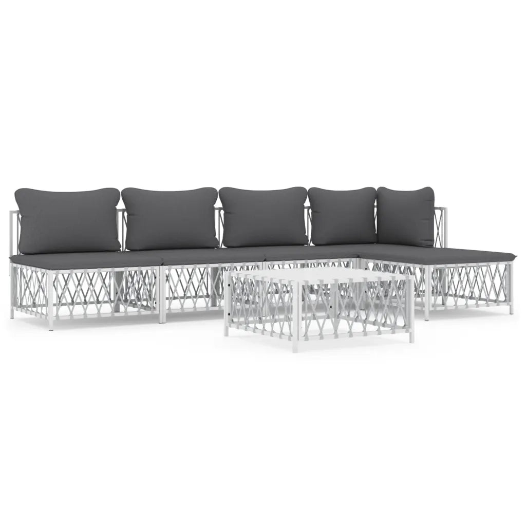Set Salotto da Giardino 6 pz con Cuscini in Acciaio Bianco 3186858