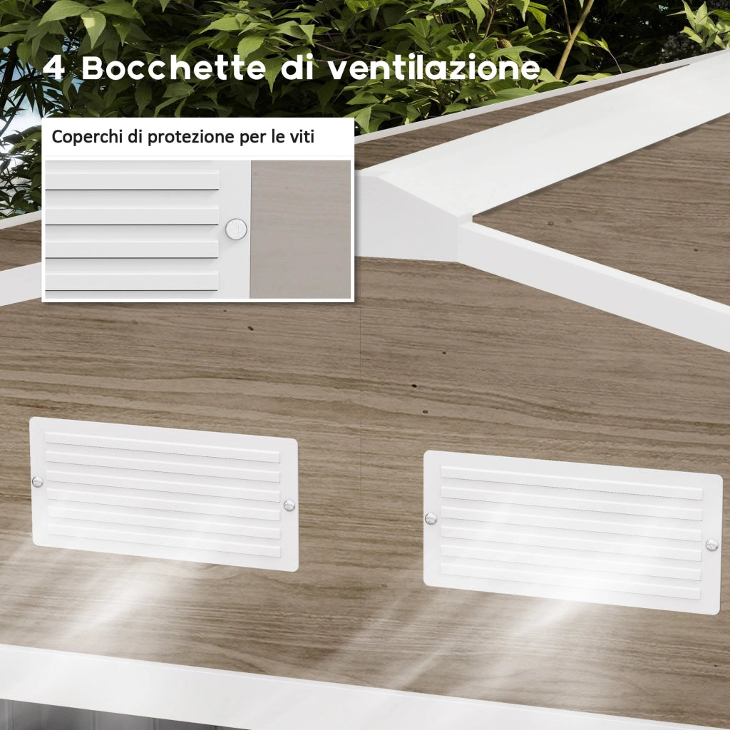 Casetta da Giardino con 4 Prese d'Aria e 2 Porte Scorrevoli 277x195x192 cm in Acciaio Marrone Chiaro
