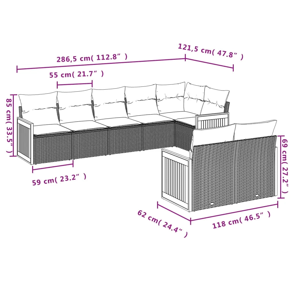 Set Divano da Giardino 8 pz con Cuscini Beige in Polyrattan 3227829