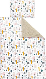 Set da letto per bambini con disegno di animali da bosco, 2 pezzi, 135 x 100 cm