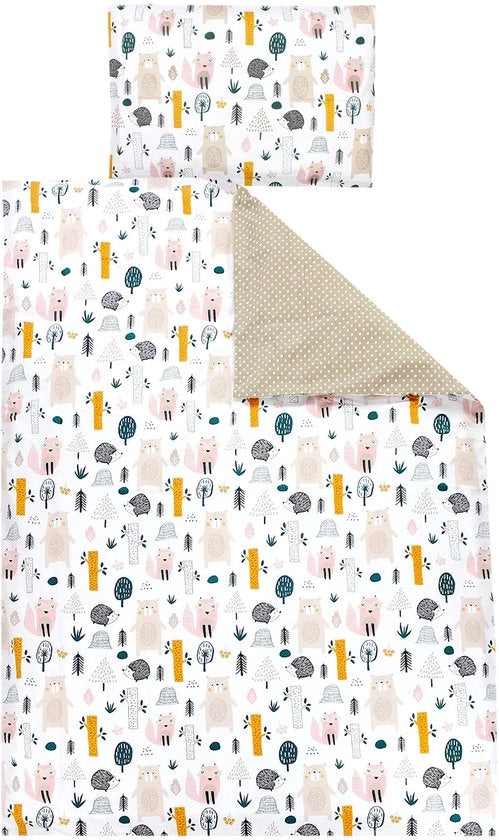 Set da letto per bambini con disegno di animali da bosco, 2 pezzi, 135 x 100 cm