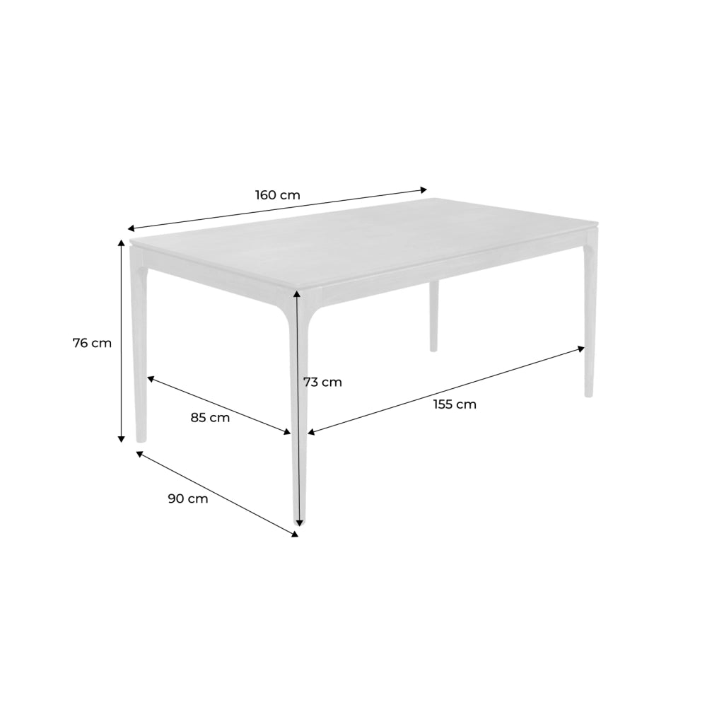 Tavolo da pranzo rettangolare in legno di hevea di 6 posti, noce