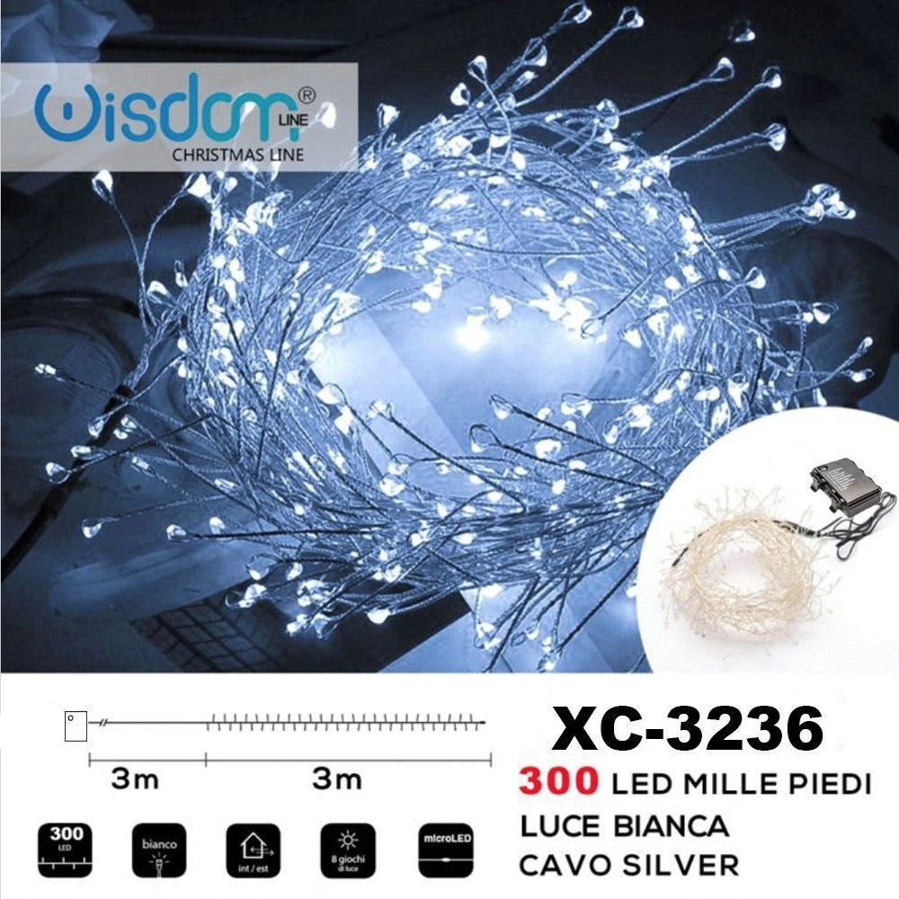 Trade Shop - Catena Luminosa 300 Led Mille Piedi Effetto Ramo Luce Bianca A Batteria Xc-3236 -