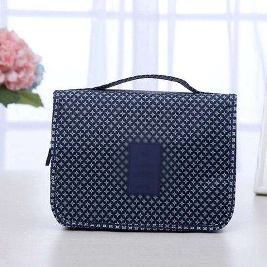 Toilettes marine blu con disegno stellato, toilette appesa per donne, borsa per il trucco, borsa cosmetica unisex, valigetta con gancio, toilette impermeabile.