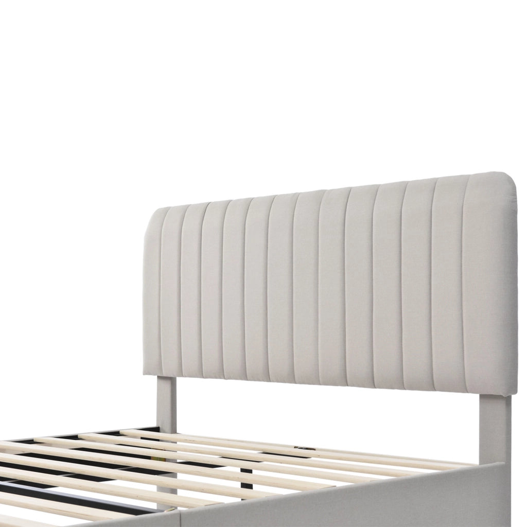 OKWISH Letto Imbottito 140×200 cm, Letto Matrimoniale con Testiera Regolabile in Altezza e Doghe, senza Materasso, in Lino, Grigio Beige