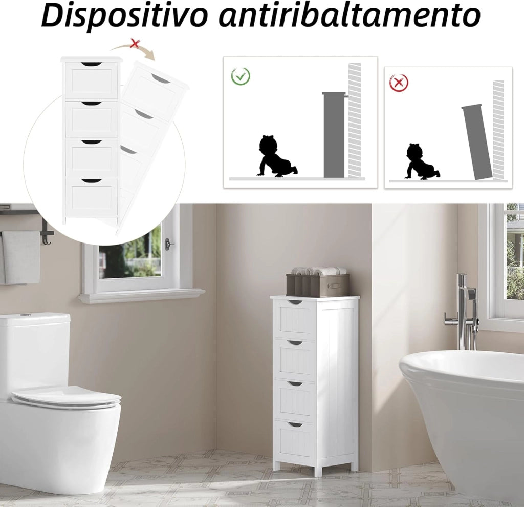 Armadio Bianco Armadietto da Bagno Mobile a Colonna Bagno a Terra Mobile Multiuso per la Casa 30x30x82 cm
