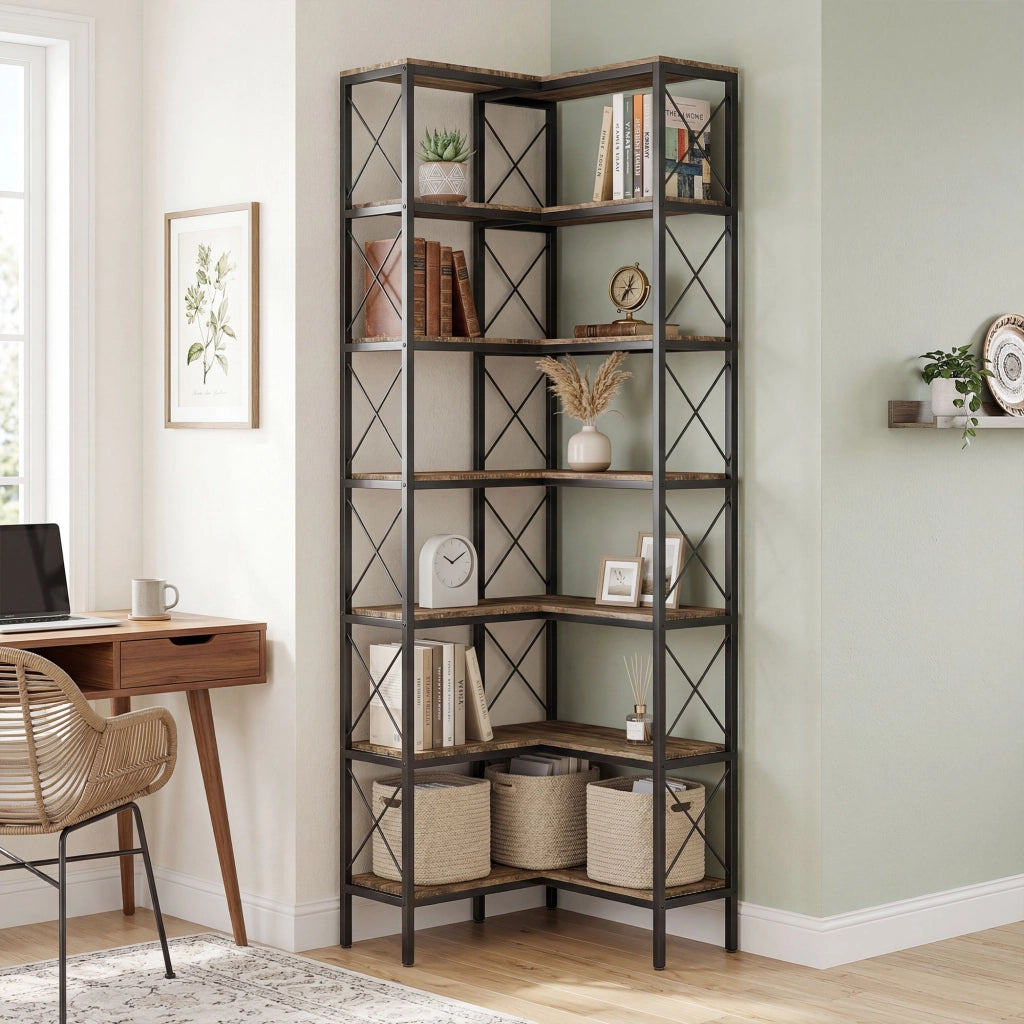 Libreria a L in metallo e legno ¨C zephmum ¨C marrone 60x60x200 cm