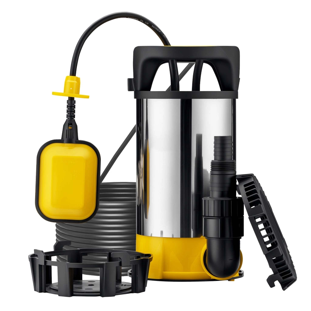 Pompa sommersa ad aspirazione piatta 3in1 850 W, portata 15000 l/h, per acque chiare e scure, con galleggiante e termoregolazione, per cantine, stagni, piscine, pozzi