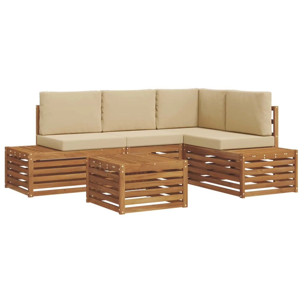 Set di divani da esterno con cuscino 5 Pezzo Naturale e Beige 3375448