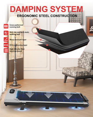 Tapis Roulant Elettrico Pieghevole 1-8 km/h - RATTANTREE - con Inclinazione, Display a LED, Supporto per App e Tablet - Portante 145kg - silver