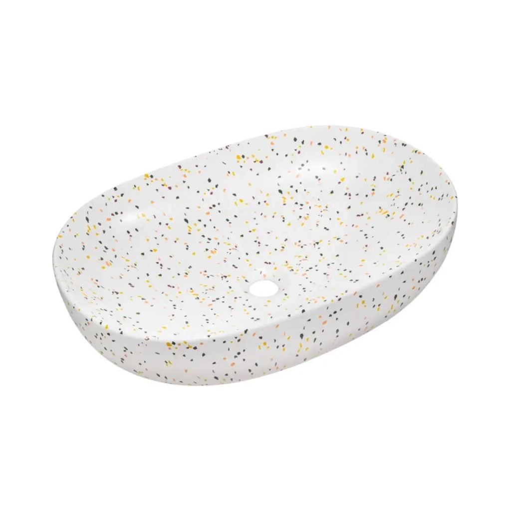 Set ICON: mobile sottolavabo 180cm con nicchie visibili + 2 lavabi ovali macchiati multicolori