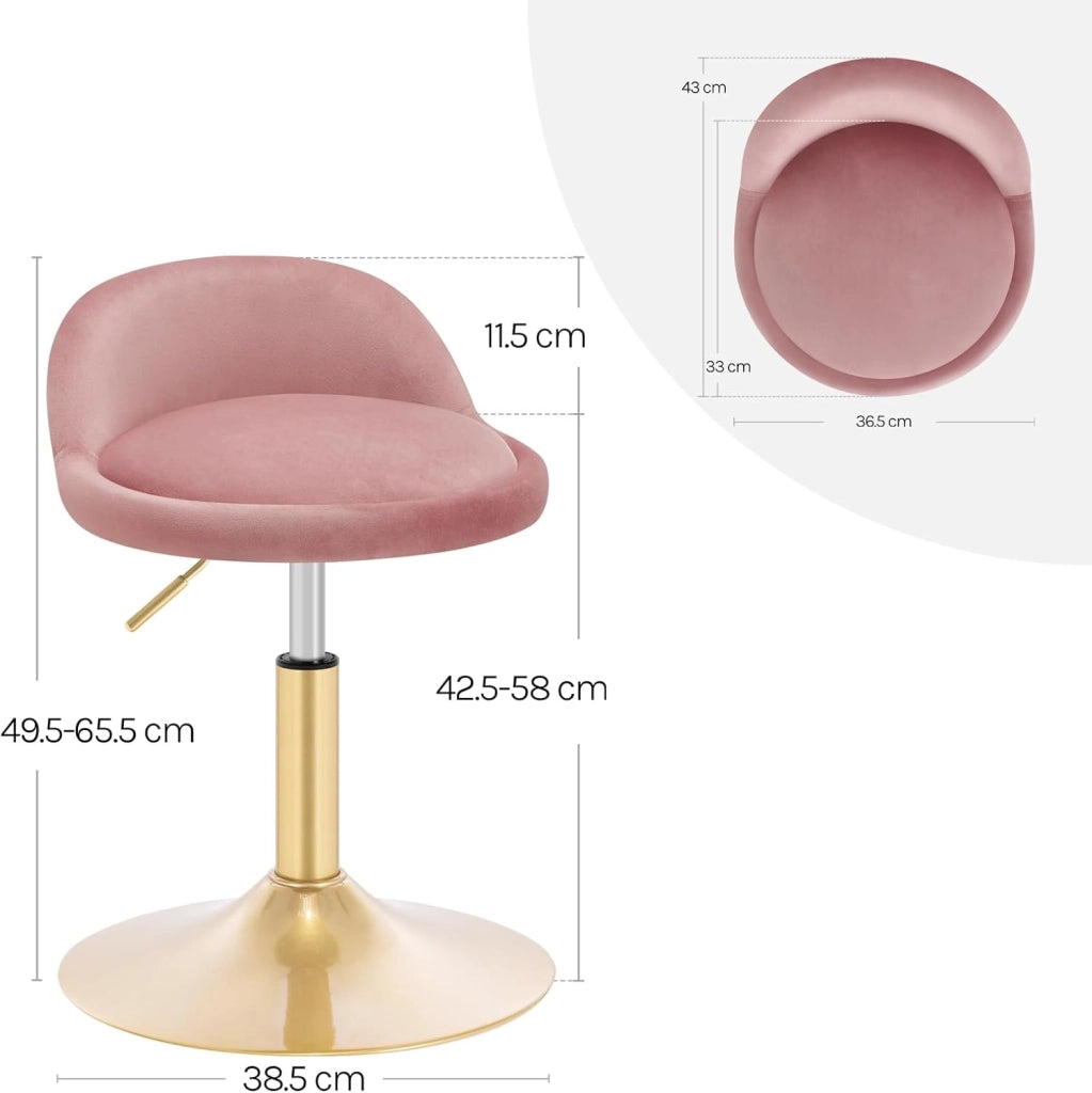 Sgabelli da Trucco Set di 2, Regolabile in Altezza, Sgabelli Girevoli per Ufficio Cucina Soggiorno Camera da Letto, Velluto, 42,5-58 cm, Rosa
