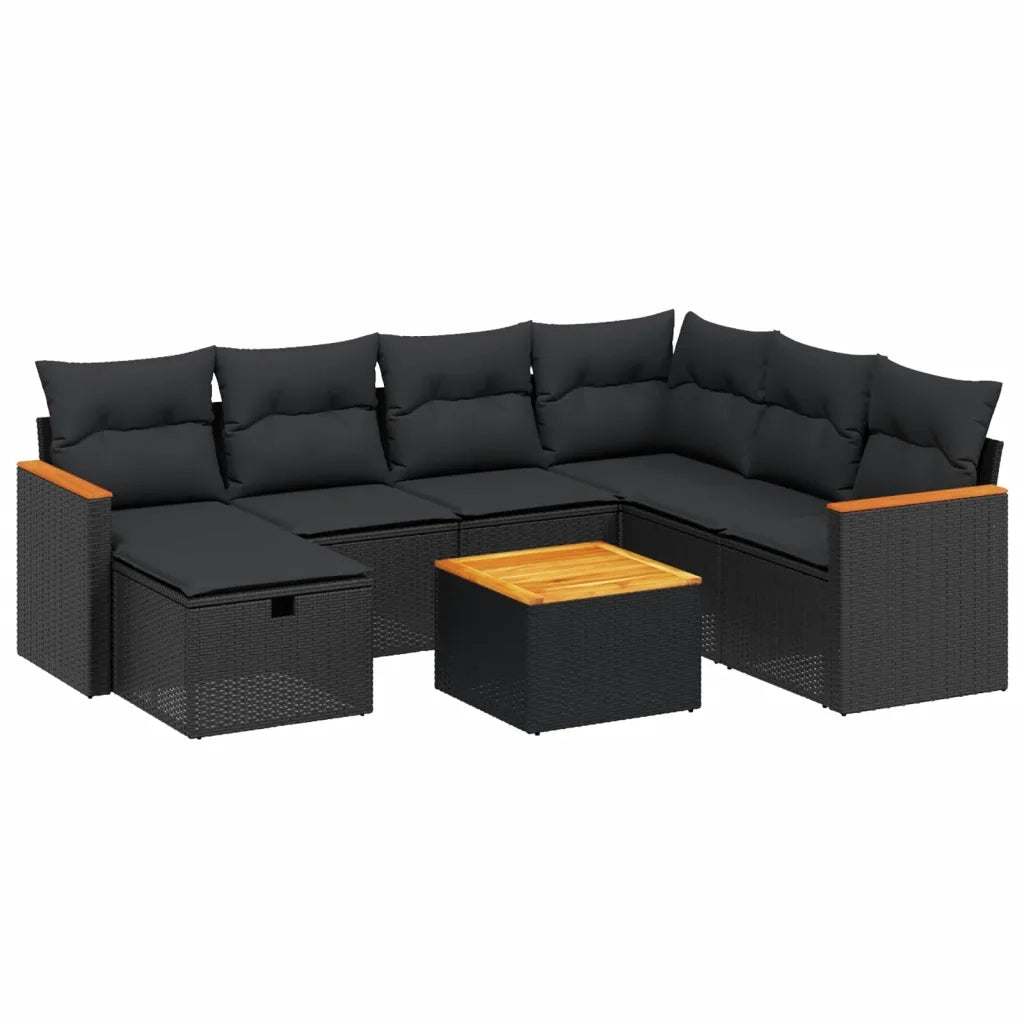 Set Divani da Giardino con Cuscini 8 pz Nero in Polyrattan 3265332