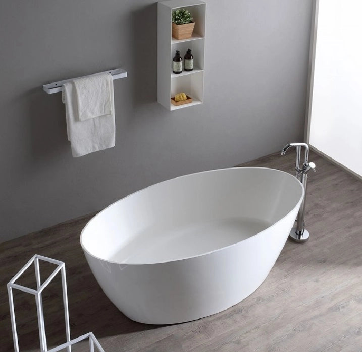Vasca da bagno moderna freestandig in marmo resina ovale bianca 160cm Badok Lamap
