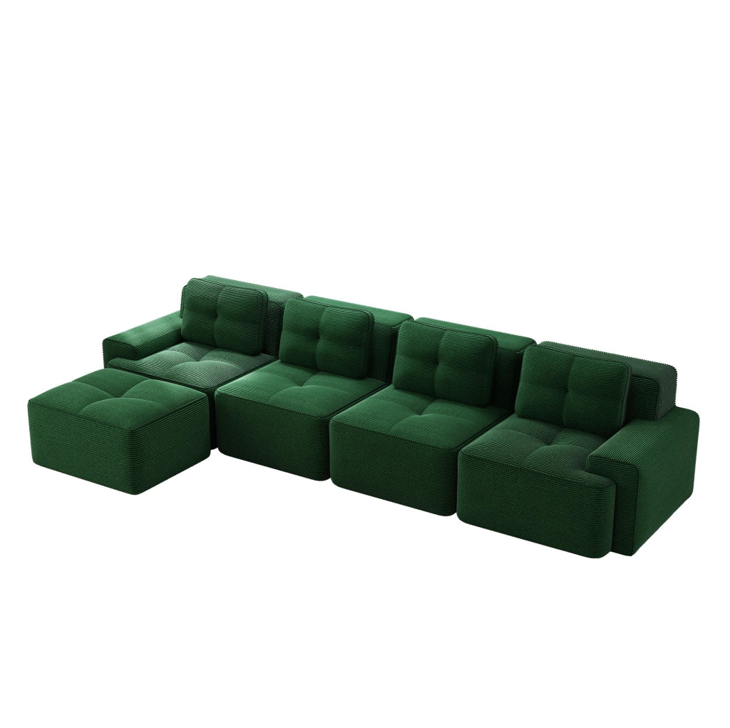 Divano modulare 4 posti con chaise longue a L; senza montaggio; in velluto a coste verde