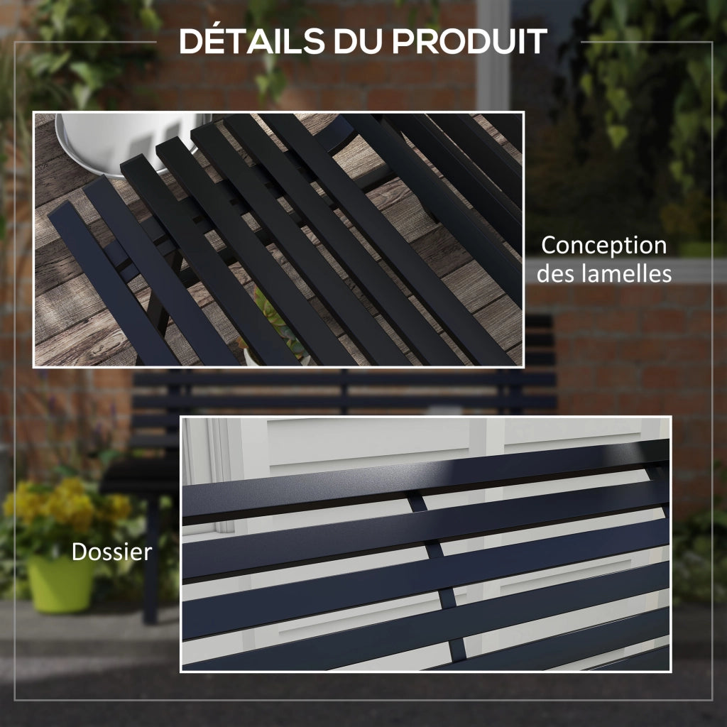 Panchina da giardino 2 posti ¨C zephmum ¨C alluminio, nero, 123x67x79 cm