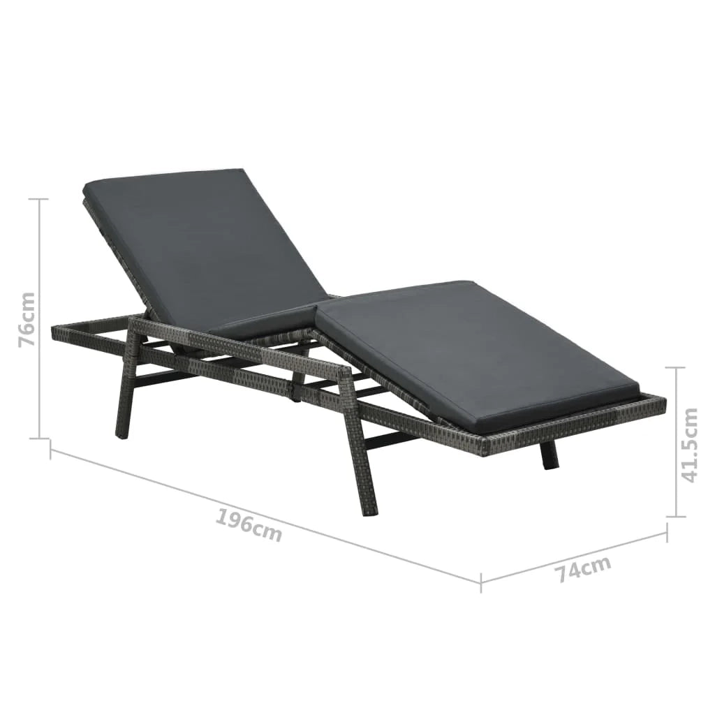 Lettino prendisole sedia a sdraio lettino prendisole letto da giardino mobili da esterno per patio con cuscino resina intrecciata grigia 02_0012509