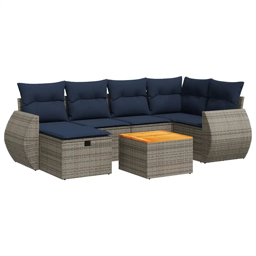 Set Divani da Giardino 7 pz con Cuscini Grigio in Polyrattan
