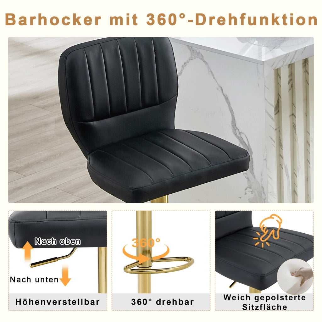 SGABELLO BAR Regolabile 62-83 cm Girevole 360° Nero/Oro