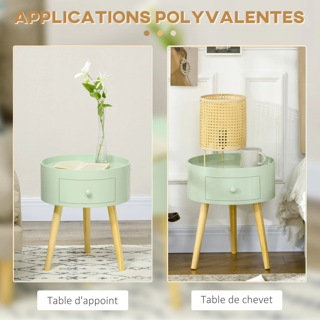 Tavolino rotondo con cassetto ¨C zephmum ¨C design scandinavo gambe effilate