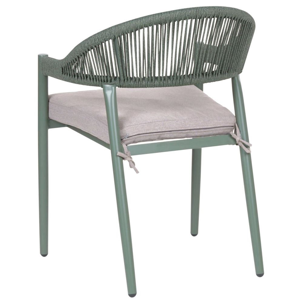 Set di 4 Sedie da Giardino in Alluminio Verde con Verniciatura a Polvere e Cuscini Tortora per Esterni
