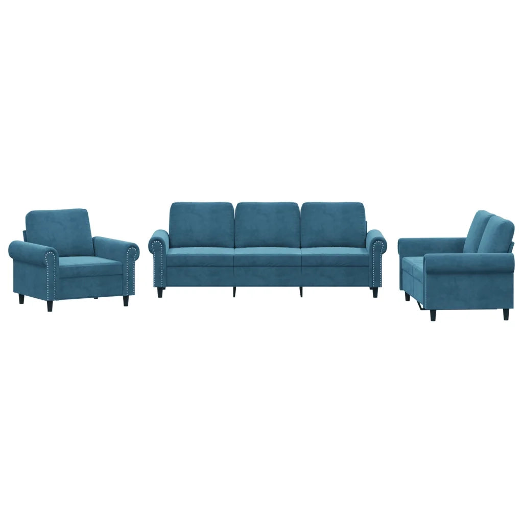 Set di Divani 3 pz con Cuscini Blu in Vellutocod mxl 83295
