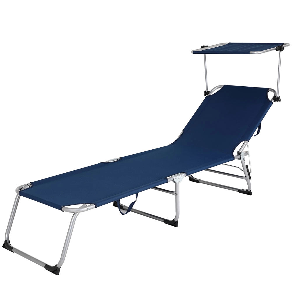 Lettino Prendisole con Tettuccio Parasole Sdraio Mare BLU 3 Posizioni Pieghevole