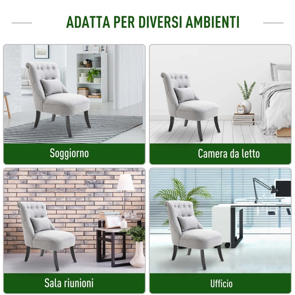 EasyComfort Poltrona per Salotto Imbottita con Cuscino e Piedini Antiscivolo, Poltrona D'Arredo in Tessuto Effetto Lino e Legno, 52.5x69x77 cm, Grigio