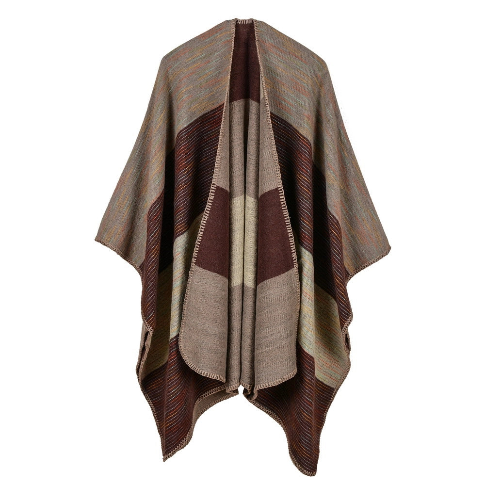 Nuovo scialle da donna in cashmere a righe con stelle, extra lungo e spesso, scialle multiuso.