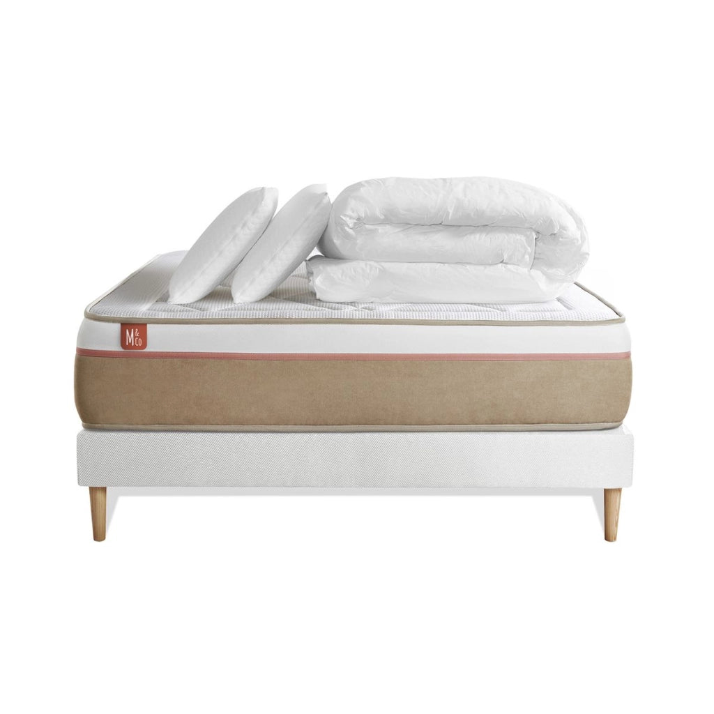 Pacchetto letto completo - Materasso 200x200cm + Box spring con doghe (kit) + 2 cuscini + Piumino - Le Soyeux