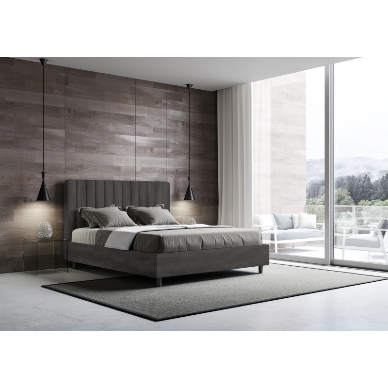 Letto imbottito Matrimoniale 160x210 cm Agueda - Con rete,Microfibra,Grigio